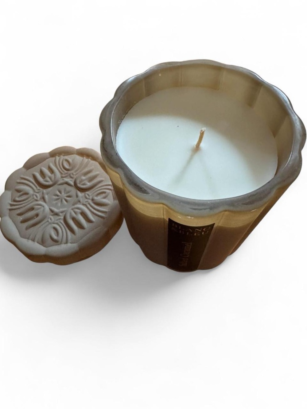 Blanc&Bleu Salted Caramel Candle with Sculpted Lid - Home Accents